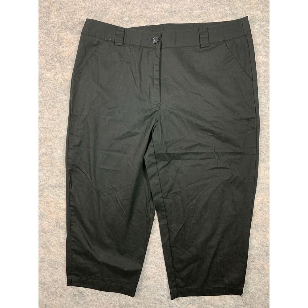 NWOT‎ 16 White Stag Womens Pants Cropped Zip Button Pockets Flat Front Black